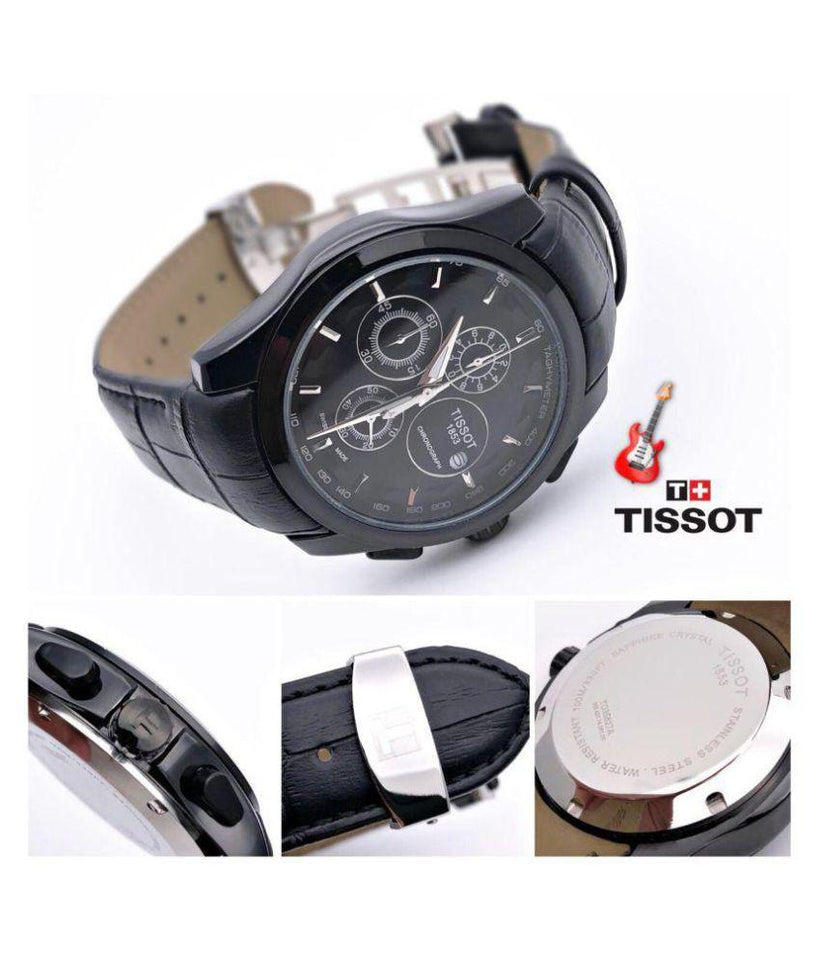 Tissot Chronograph Black Leather Men's Watch for Man Black Dial Case TS-4033BB