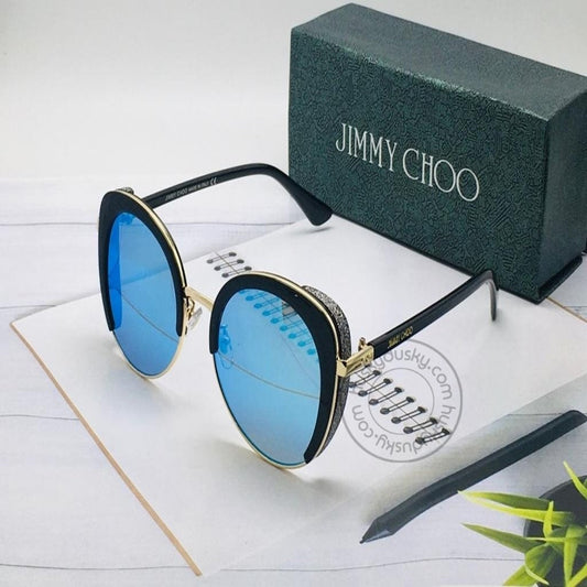 Branded Blue Color Glass Men's Women's Sunglass For Man Woman or Girl JC-158 Side Cover Black Stick Frame Gift Sunglass