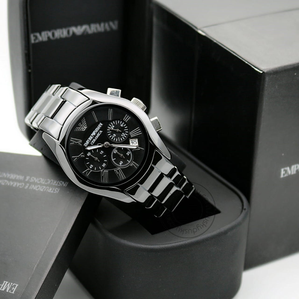 Emporio Armani Chronograph Black Silver Dial Men's Watch For Man AR1400 Date Gift Watch