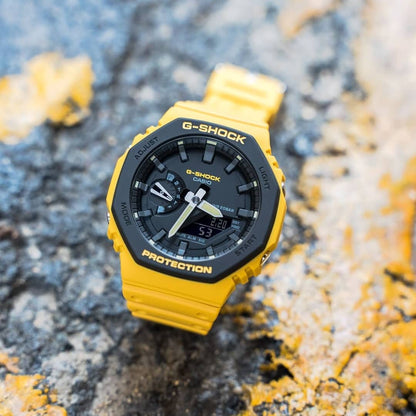 Casio G-Shock Analog Digital Yellow Color Belt Men's Watch For Man GA-2110SU-9ADR Black Color Dial Day And Date Gift Watch