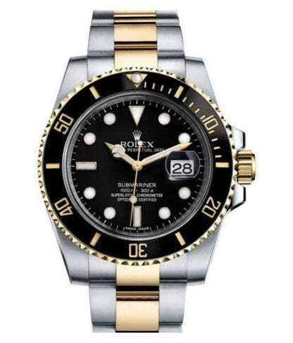 Submariner Quartz Silver Gold Dial Metal Men's Watch for Man Dual Tone 116613LN Gift