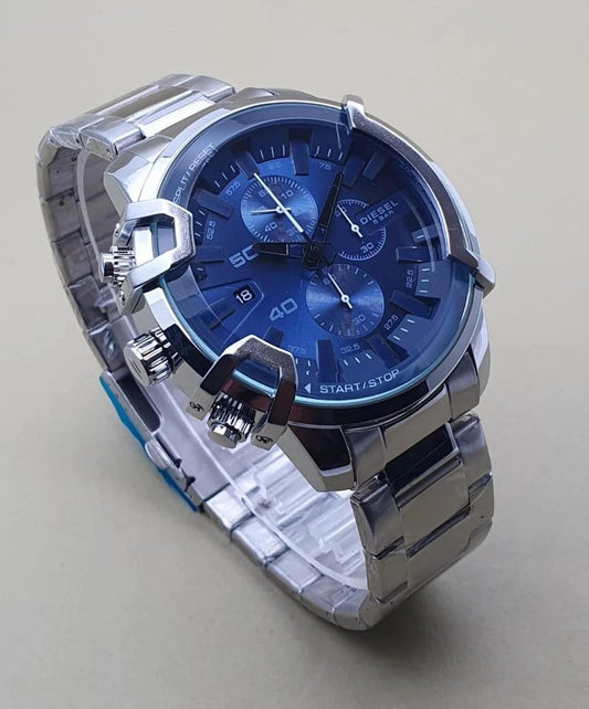 Diesel Chronograph Men's Watch Blue Dial Silver Strap Stainless Steel Watch For Men DZ-165