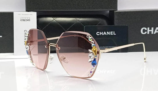 Fashionable And Elegant Anti Ultraviolet Round Face Slim Rhinestone Sunglasses In Coke Brown Lens Versatile Sunglasses for Women's or Girls - Diamond inlaid Korean Sunglass CHA-7812