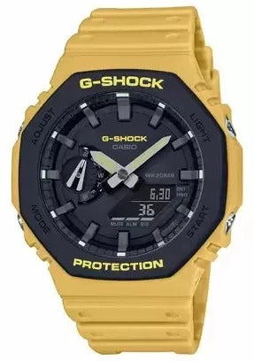 Casio G-Shock Analog Digital Yellow Color Belt Men's Watch For Man GA-2110SU-9ADR Black Color Dial Day And Date Gift Watch