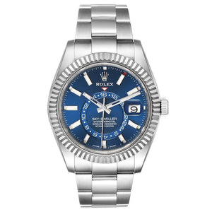 Rolex The Oyster Perpetual Sky-Dweller in White Rolesor with a bright blue dial and an Oyster bracelet. RLX Sky-Dweller RLX-DWELLER