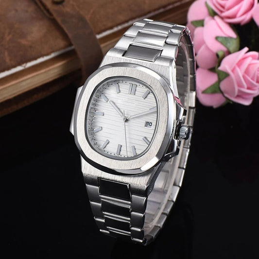 Patek Philippe Nautilus Mad Watch Quartz Movement Silver Dial Silver Strap Dated Watch For Men's-Best Men's Collection PK-179453