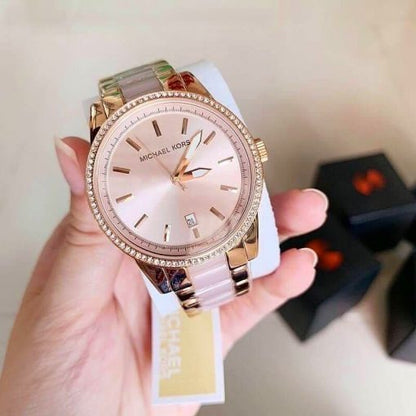 Rose Gold Diamond Case Women's Watch for Girl or Woman Rose Gold Dial MK-6349