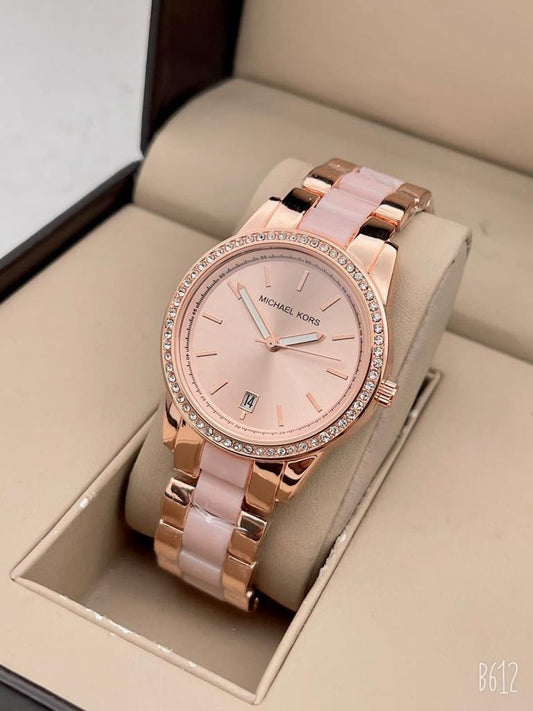 Rose Gold Diamond Case Women's Watch for Girl or Woman Rose Gold Dial MK-6349