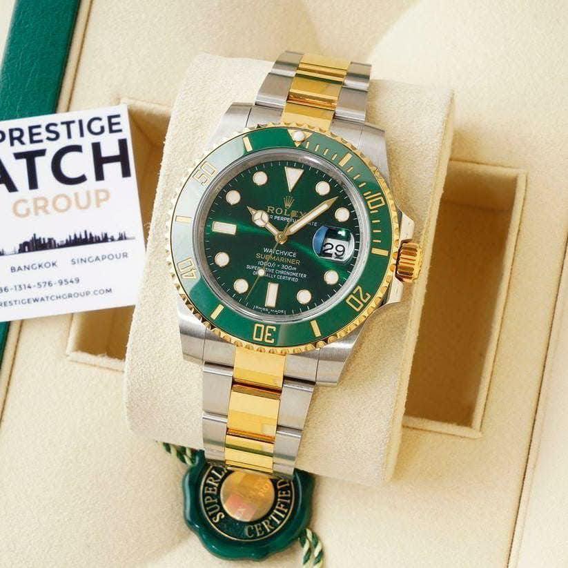 Rolex Submariner Quartz Green Color Dial Metal Men's Watch for Men Dual Tone RLX-116613LV