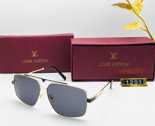 Branded Black Glass Men's and Women's Sunglass for Man and Woman or Girls LV-1201 Gold And Black Frame Unisex Gift Sunglass