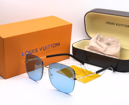 Branded Blue Glass Men's and Women's Sunglass for Man and Woman or Girls LV-141 Gold And Black Frame Unisex Gift Sunglass