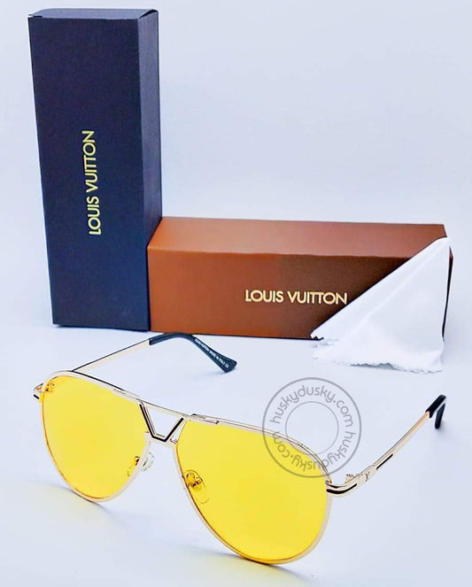 Branded Yellow Glass Men's and Women's Sunglass for Man and Woman or Girls LV-131 Gold And Black Frame Unisex Gift Sunglass