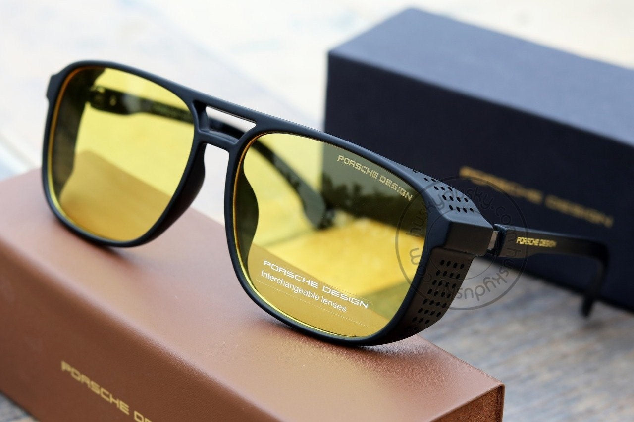 Design Branded Transparent Yellow Glass Men's Sunglass For Man PCE-180 Matt Black Frame Gift Sunglass