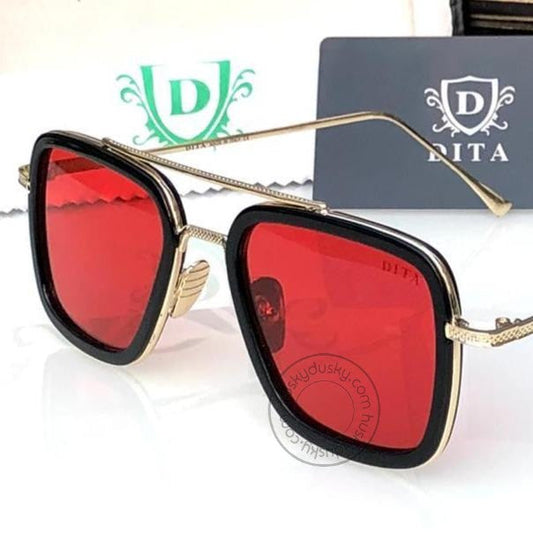 New Red Color Glass Women's Sunglass for Woman or Girl DT-01 Black Frame Gold Stick Gift Sunglass