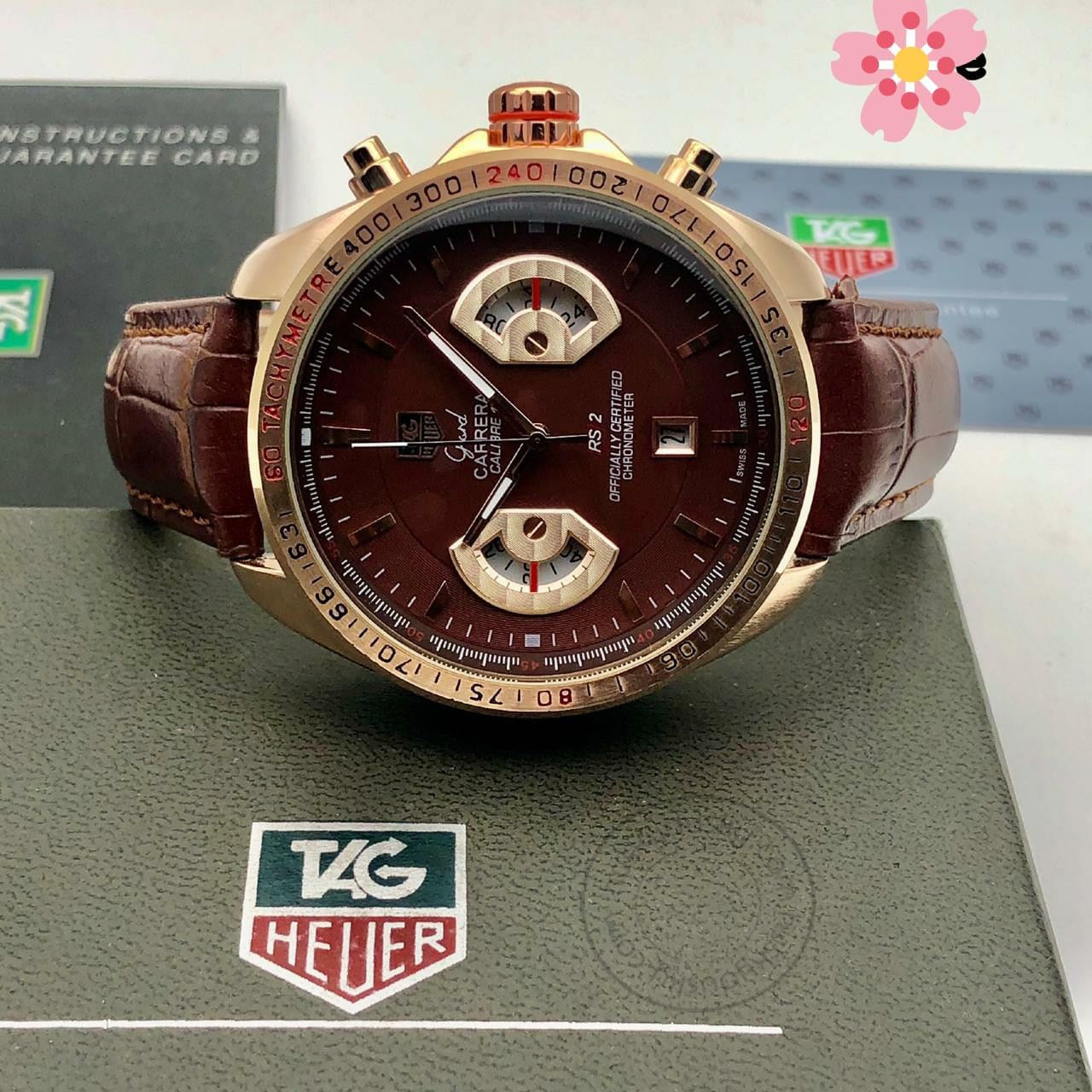 Tag Heuer CR7 Diagno Brown Chronograph Multi Dial Leather Mens Watch TAG-CAR1229 Watch for Man - Gift