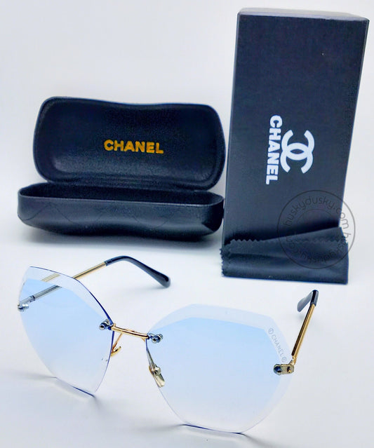 Branded Hexa Sky Blue Glass Men's Women's Sunglass For Man Woman or Girl CHA-97 Gold And Black Design Stick Gift Sunglass