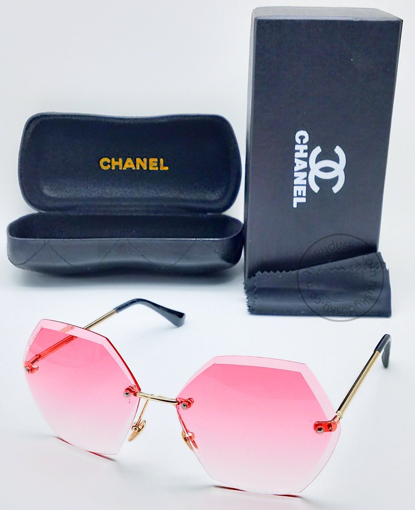 Branded Hexa Pink Glass Men's Women's Sunglass For Man Woman or Girl CHA-94 Gold And Black Design Stick Gift Sunglass