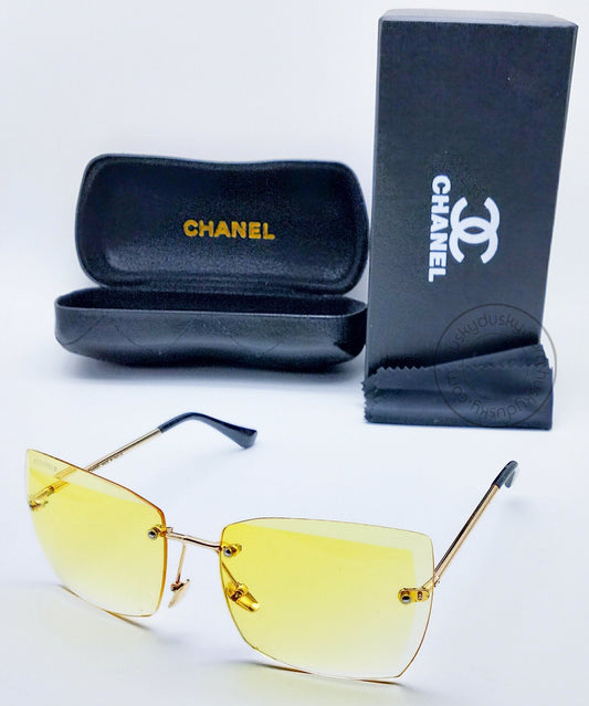 Branded Yellow Glass Men's Women's Sunglass For Man Woman or Girl CHA-92 Gold And Black Design Stick Gift Sunglass