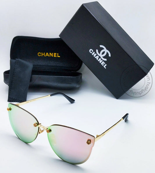 Branded Multi Color Green&Pink Glass Men's Women's Sunglass For Man Woman or Girl CHA-91 Gold And Black Design Stick Gift Sunglass