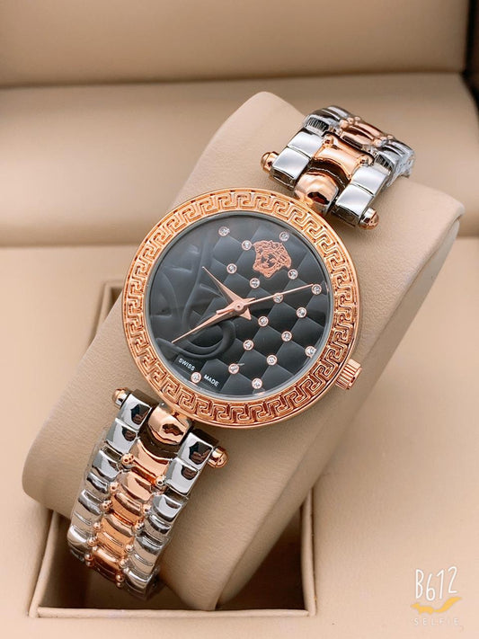 Multi Color Rose Gold New Stylish Branded Women's Watch For Women and Girls Black Dial VER-335