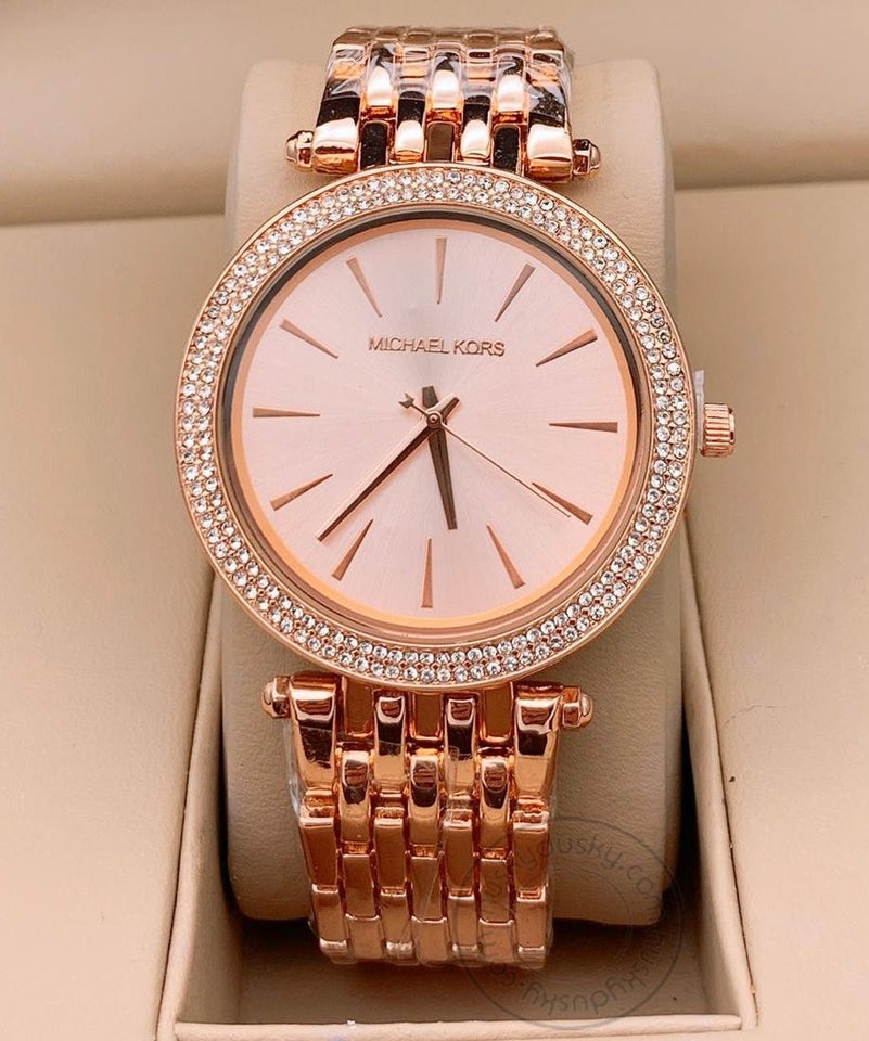 MK Darci Rose Gold Diamond Case Women's Watch for Girl or Woman Rose Gold Dial MK3192