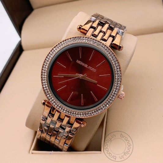 Darci Rose Gold Diamond Case Women's Watch For Girl Or Woman Red Dial Mk3196