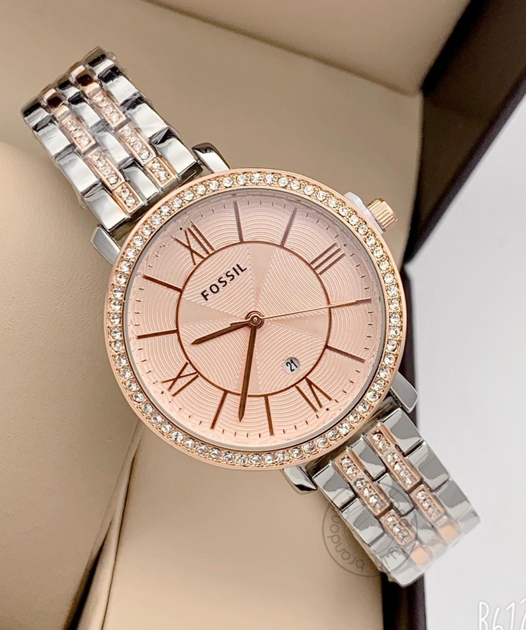 Multi Color Metal Diamond Case & Strap Watch For Women's Es3545 Design For Girl Or Woman Rose Gold Dial Best Gift Date Watch