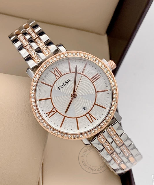 Multi Color Metal Diamond Case&Strap Watch For Women's ES3549 Design For Girl or Woman White Dial Best Gift Date Watch