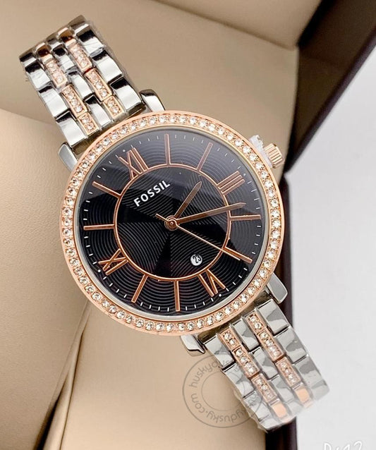 Multi Color Metal Diamond Case&Strap Watch For Women's ES3544 Design For Girl or Woman Black Dial Best Gift Date Watch