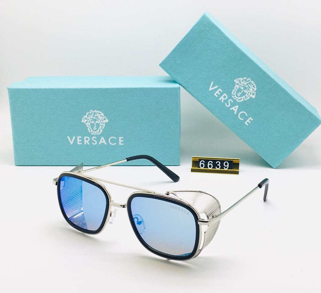 Branded Sky Blue Glass Men's Sunglass For Man VER-6639 Black Frame & Silver Stick Gift Sunglass