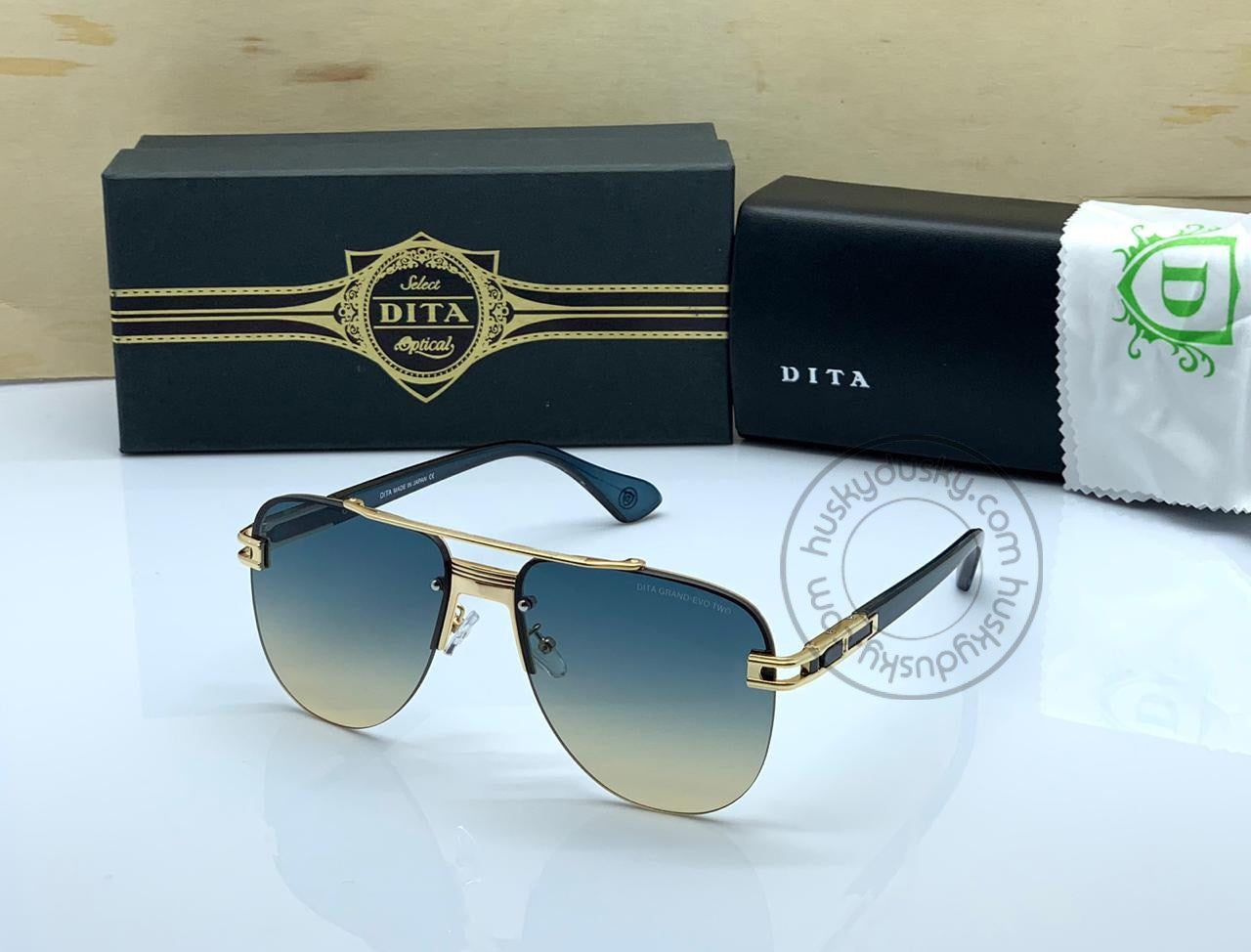 Double Shade Gold&Blue Color Glass Man's Women's Sunglass for Man Woman or Girl DT-05 Gold Frame Blue Stick Gift Sunglass