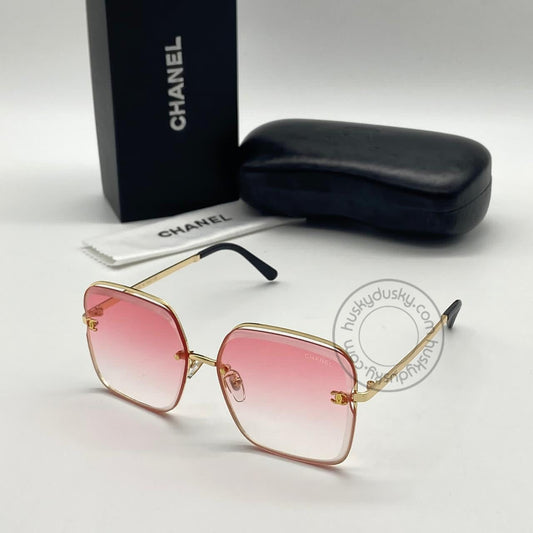 Branded Pink Shade color Glass Women's Sunglass For Woman or Girl CHA-280 Gold And Black Stick Gift Sunglass