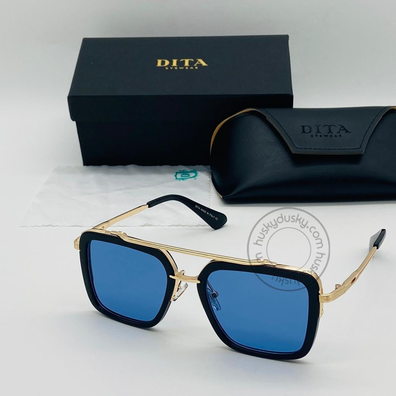 Blue Color Glass Man's Women's Sunglass for Man Woman or Girl DT-19 Black&Gold Frame Black Stick Gift Sunglass