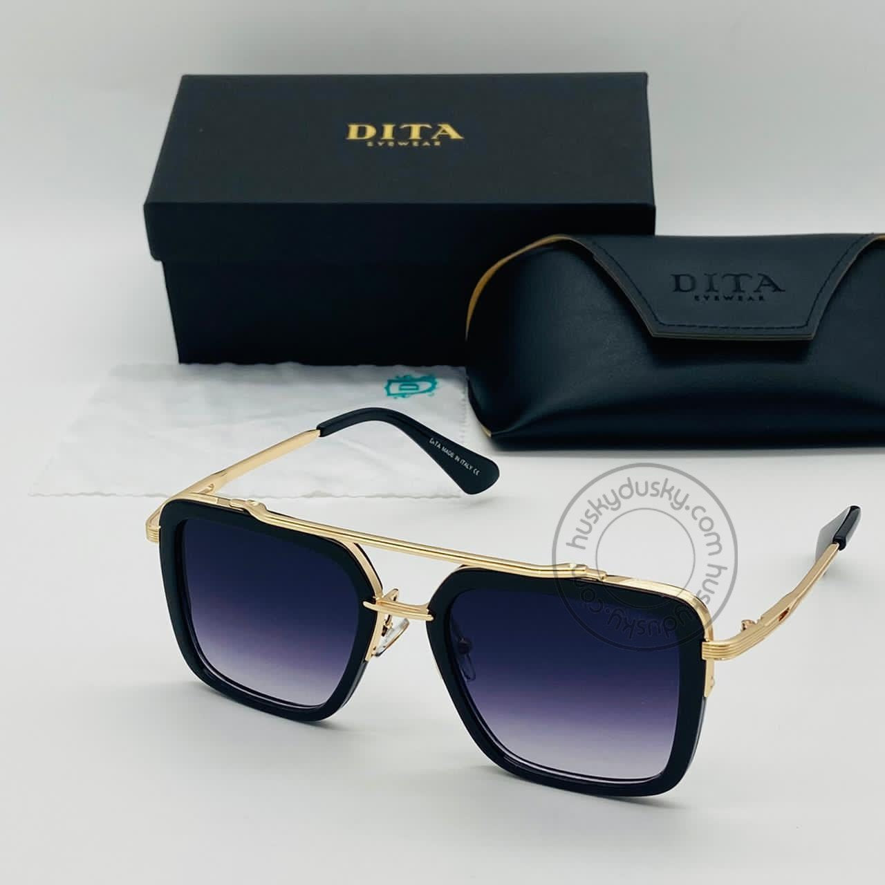 Double Shade Purple&Blue Color Glass Man's Women's Sunglass for Man Woman or Girl DT-18 Gold Frame Black Stick Gift Sunglass