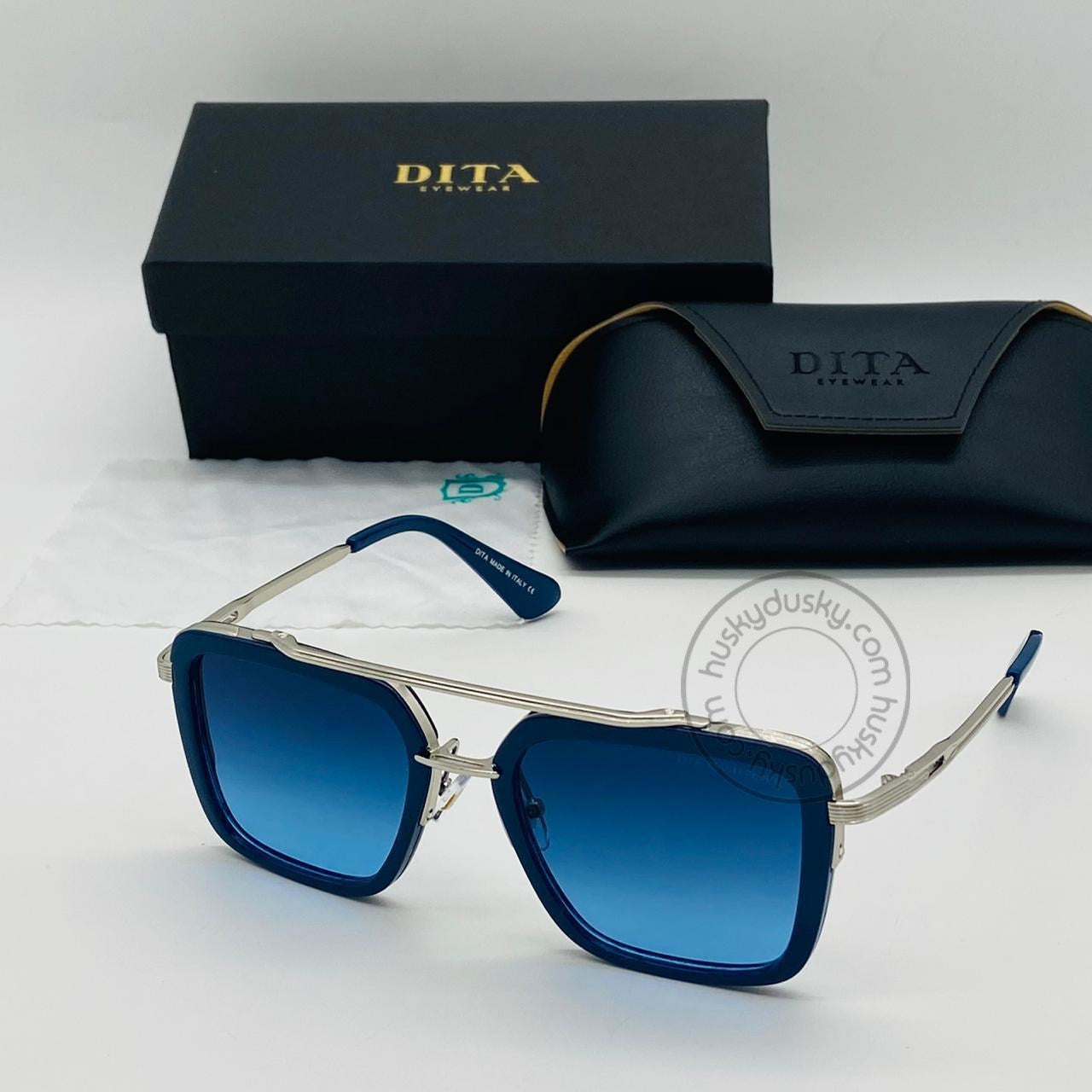 Dark Blue Color Glass Man's Women's Sunglass for Man Woman or Girl DT-21 Gold Frame Black Stick Gift Sunglass