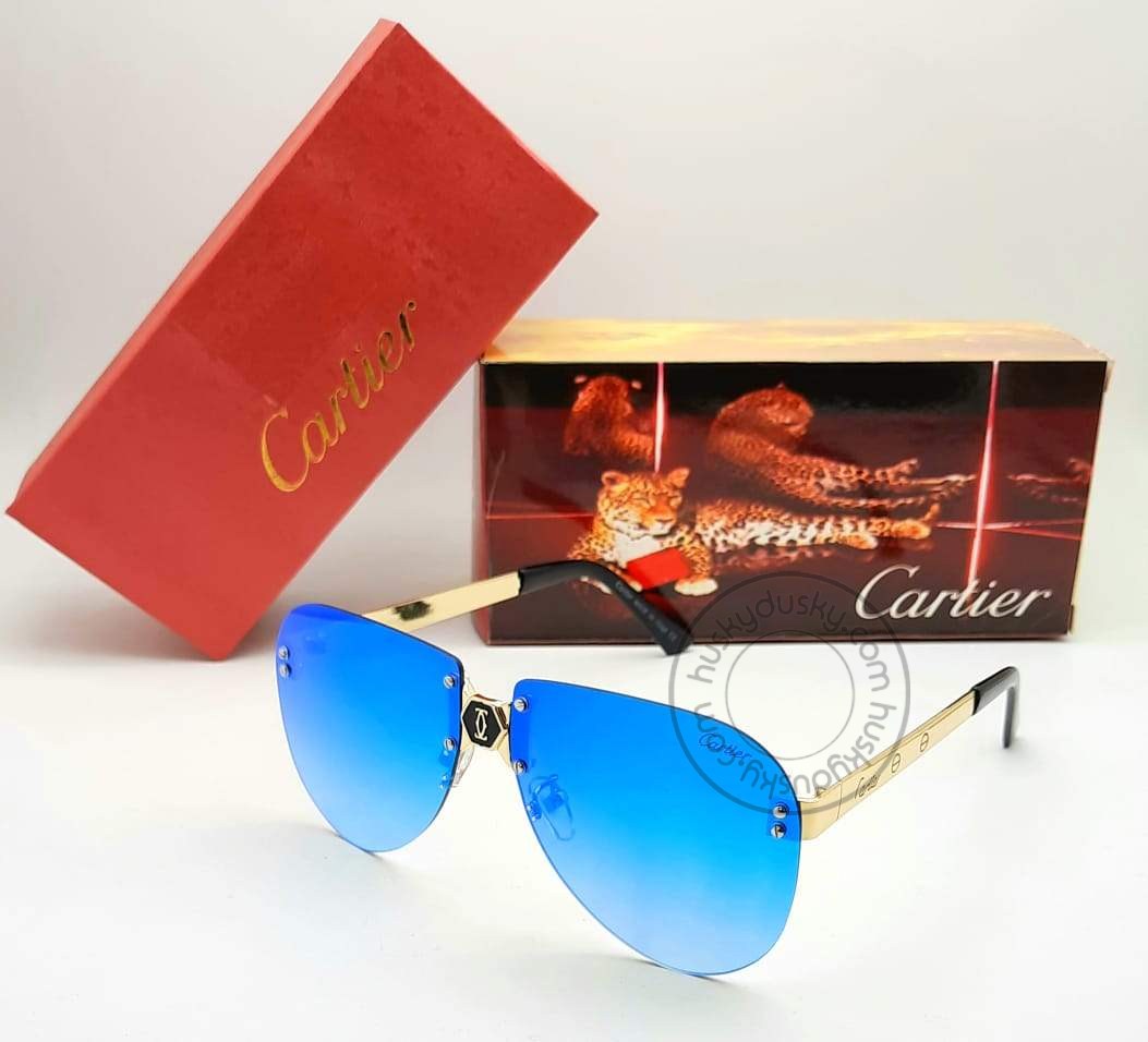 Branded Blue Glass Men's Women's Sunglass For Man Woman or Girl CRTR-410 Gold Stick Gift Sunglass