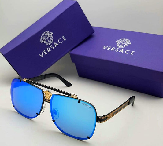 Branded Aqua Blue Glass Men's Sunglass For Man VER-25638 Black Frame with Black & Golden Stick Gift Sunglass