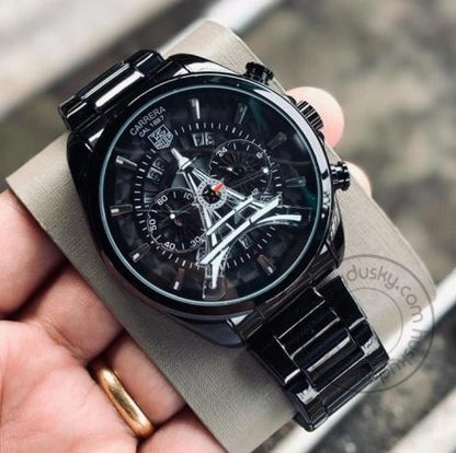 Tag Heuer CARRERA Eiffel Tower edition CAR-IT-01 Black chain Chronograph Black Dial Stainless Steel Men's Watch for Man - Gift