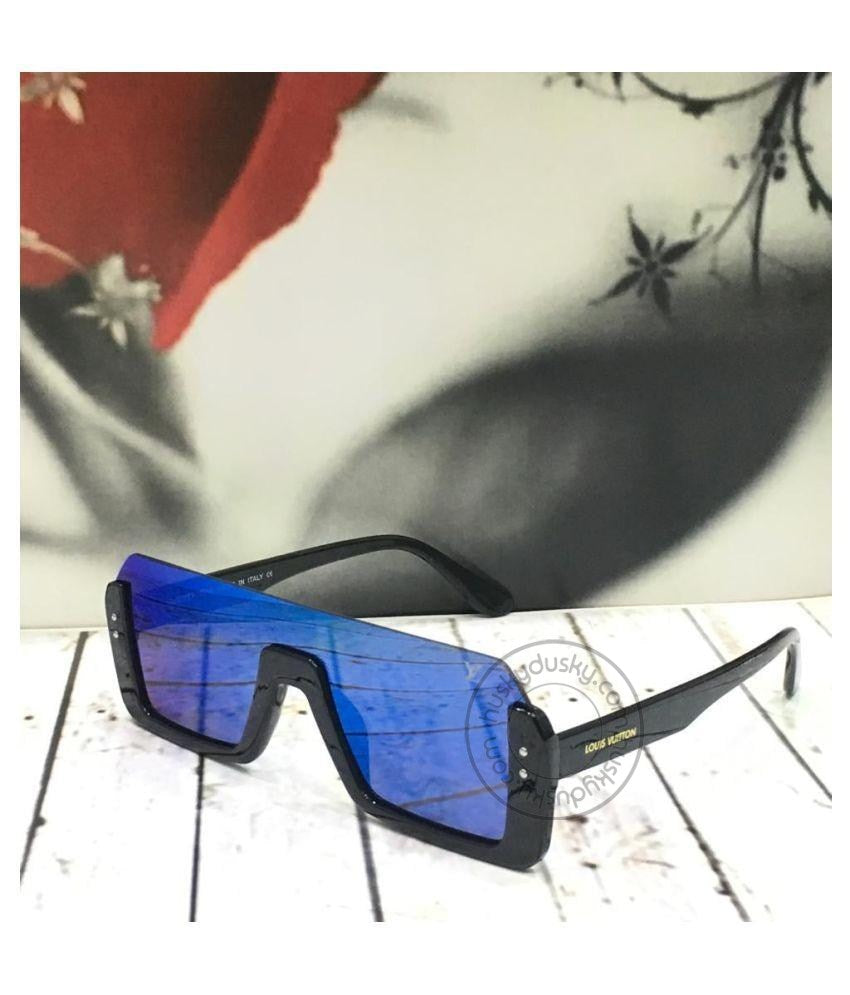 Branded Blue Rectangle Glass Men's and Women's Sunglass for Man and Woman or Girls LV-185 Black Frame Gift Sunglass