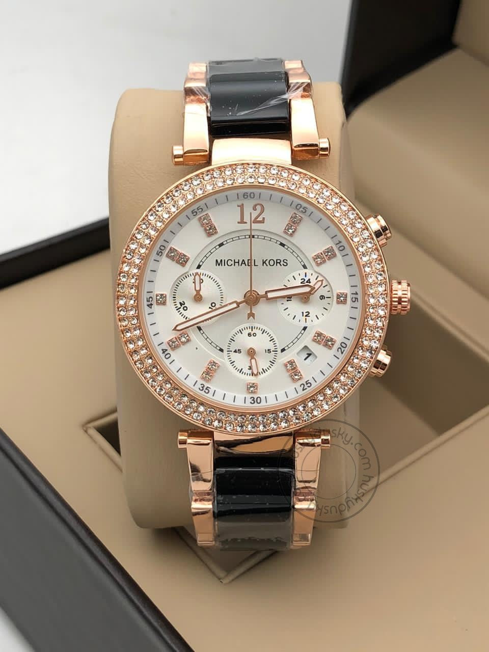 Parker Chronograph Rose Gold White Dial Womens Watch for Girl or Woman MK7141 Two-tone strap