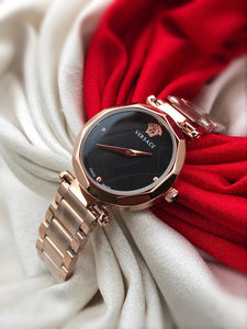 Rose Gold New Stylish Branded Women's Watch For Women And Girls Black Dial Ver-832