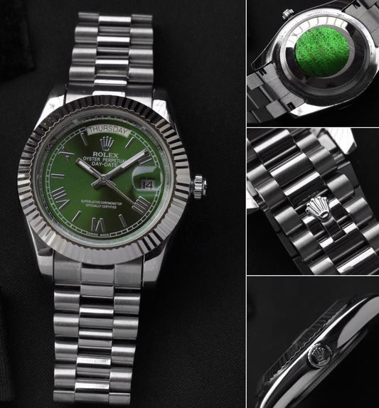 Rolex Premium Quality Datejust 42 Green Dial Slate Roman Dial Silver Strap Stainless Men's Quartz Watch For Man Rlx-BLK-1839