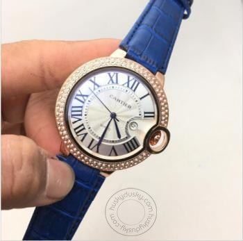 Cartier Blue Diamond Blue Leather Men's Watch for Man CRTR-3636 Date Display Best Gift for Man