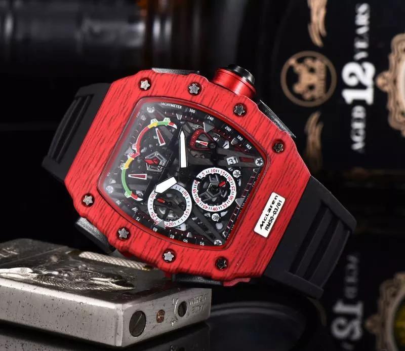 Richard Mille Chronograph Black Strap Red Case Multi Color Dial Men's Watch For Man Date Gift Watch RM50-03/01-BR