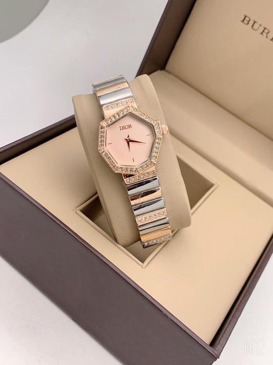 Designer Quartz Swiss made DR-202 Watch With Rose Pink Dial Rose Gold Cover Multicolor Strap And Braclet Design Watch for Women and Girls Vintage Collection- Best Gift