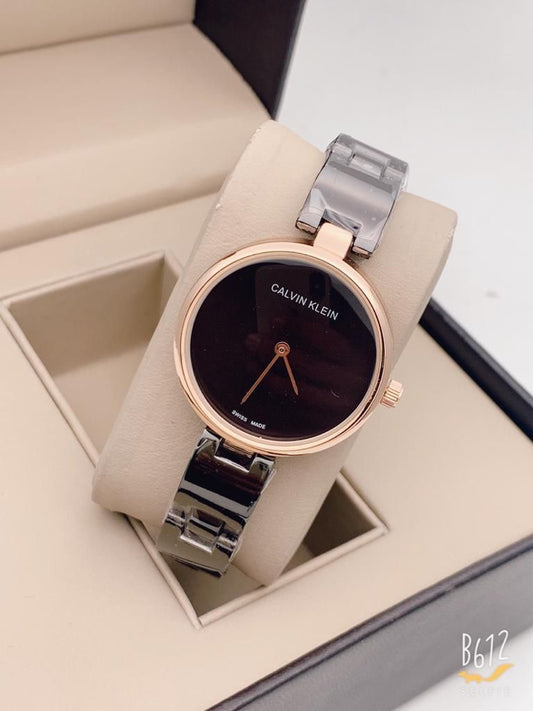 Qurtz Movement Drift Rose Gold Case Watch And Stainless Steel Black Color Strap Black Dial Braclet Watch for Women's or Girls_ CK-116