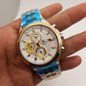 Casio Edifice Chronograph Men's Watch With Silver Gold Color & Stainless Steel Strap ED426