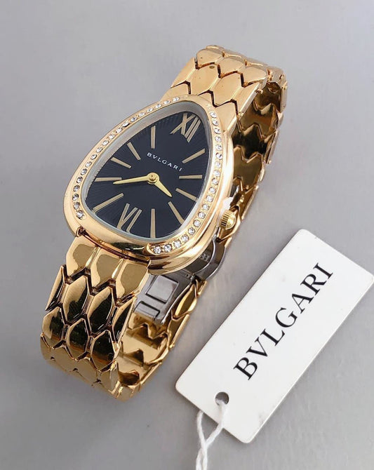 Branded Analog Watch With Gold Color Metal Case & Strap Watch With Black Dial Designer Strap Watch For Girl Or Woman-Best Gift Date Watch- BV-103453