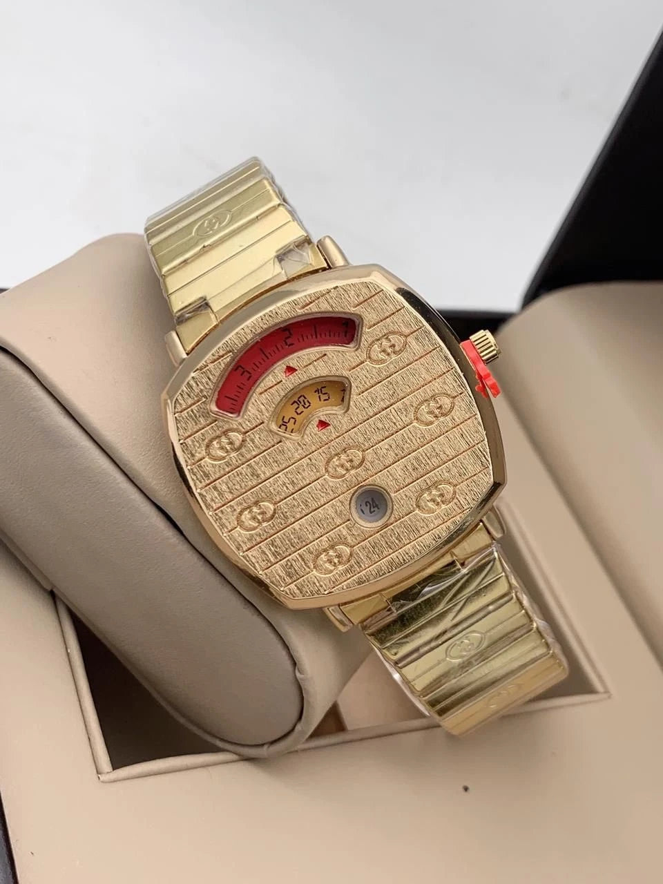 GC Grip 38mm Stainless Steel GG Full Gold Color Strap And Gold Case & Dial Engraved Watch Man Women Watch-Best Gift Watch