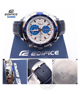 Casio Edifice Chronograph Blue White Men's Leather Watch 539L-7CV